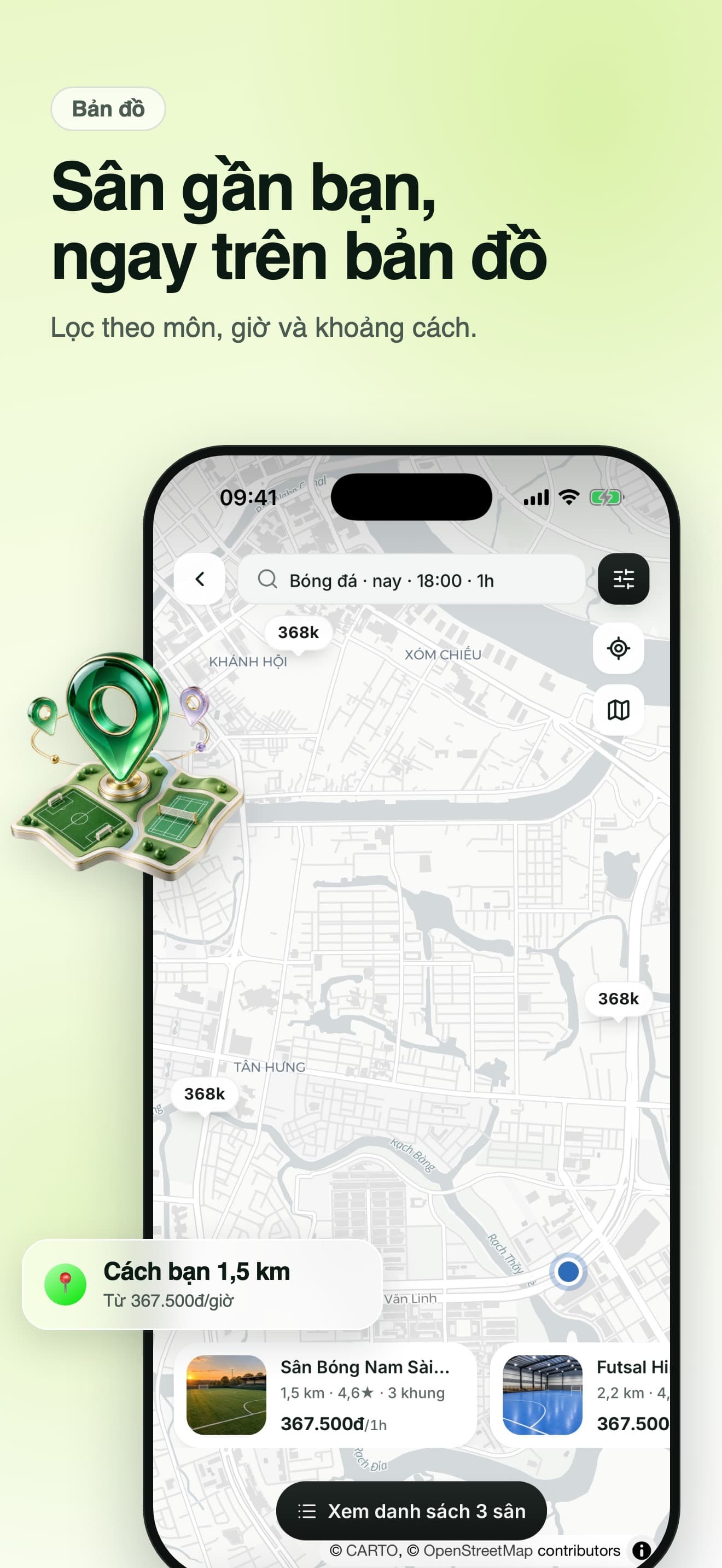 Lensan customer app preview showing courts on a map