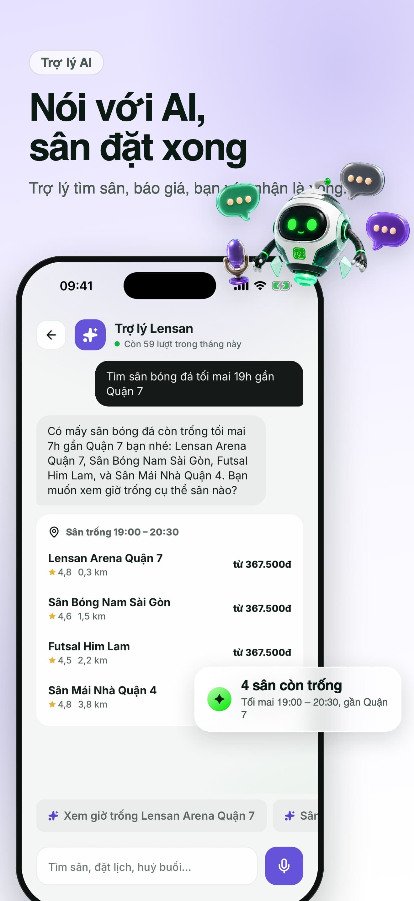 Lensan customer app preview of the AI assistant